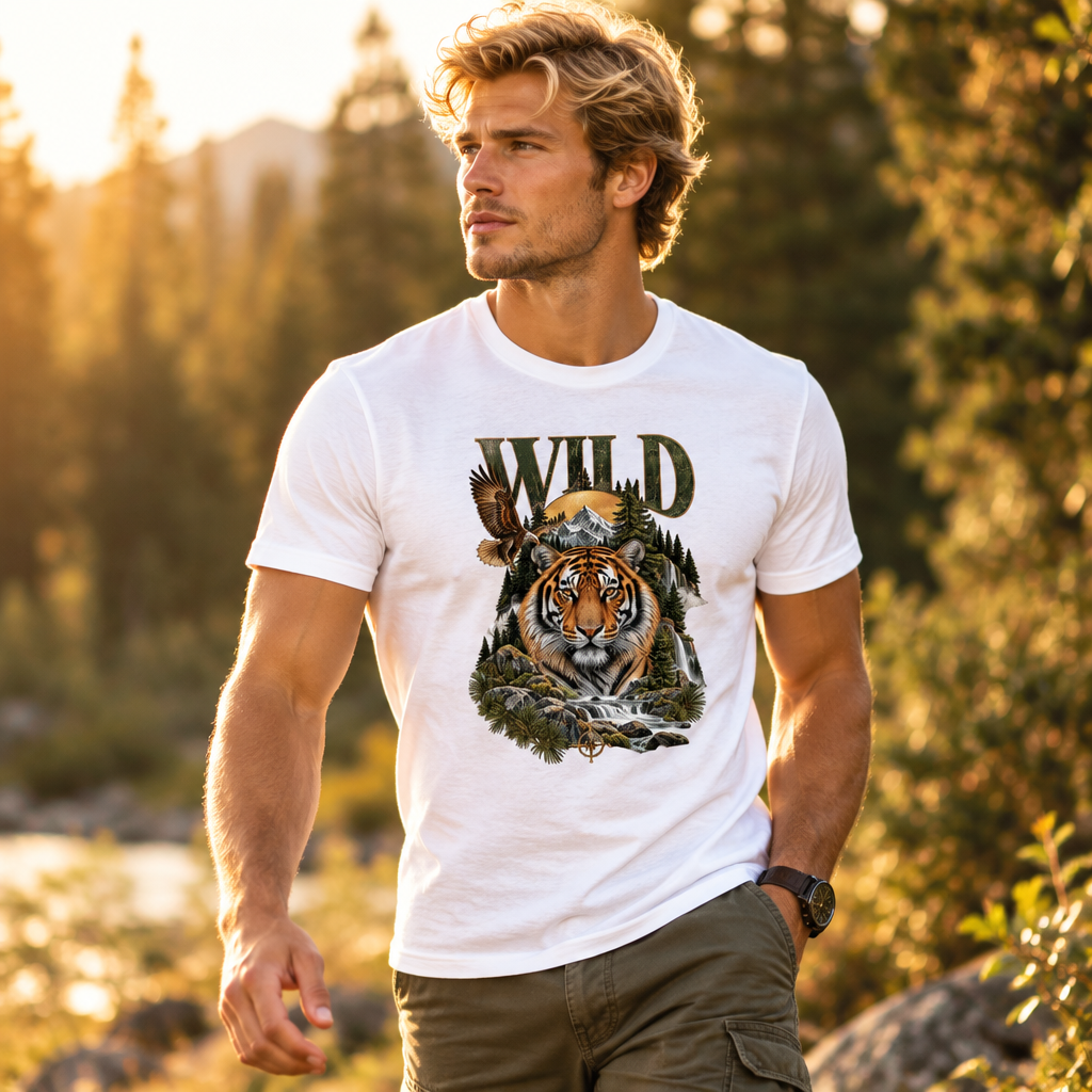 Wild Tiger Print Graphic T-Shirt | 180 GSM Standard Crew 100% Cotton
