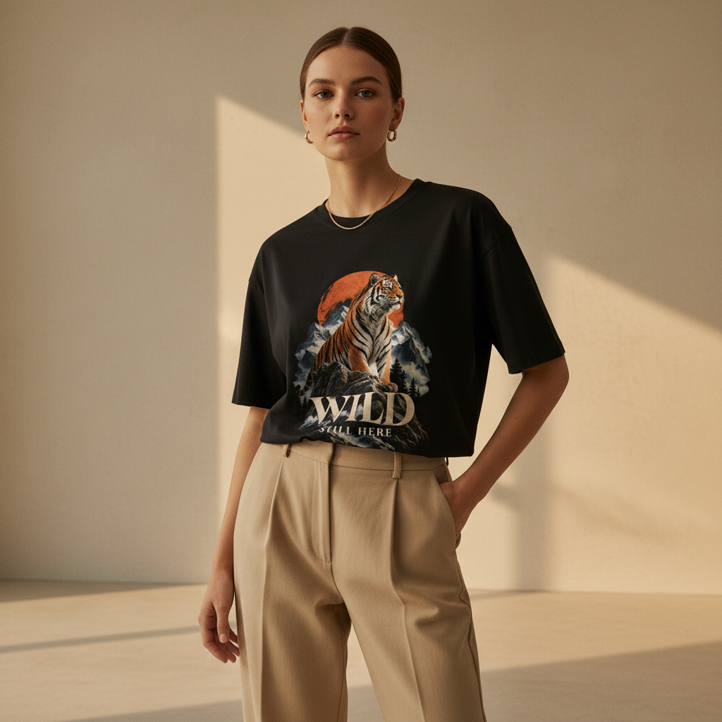 Tiger Wildlife Oversized Graphic T-Shirt – Wild Still Here | 240 GSM Heavyweight