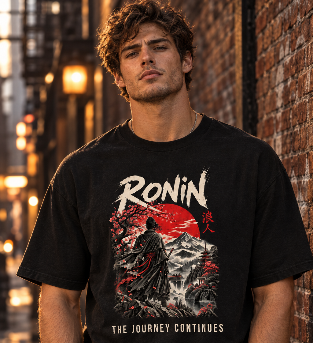 Ronin Japanese Art Graphic T-Shirt | 180 GSM Standard Crew Cotton