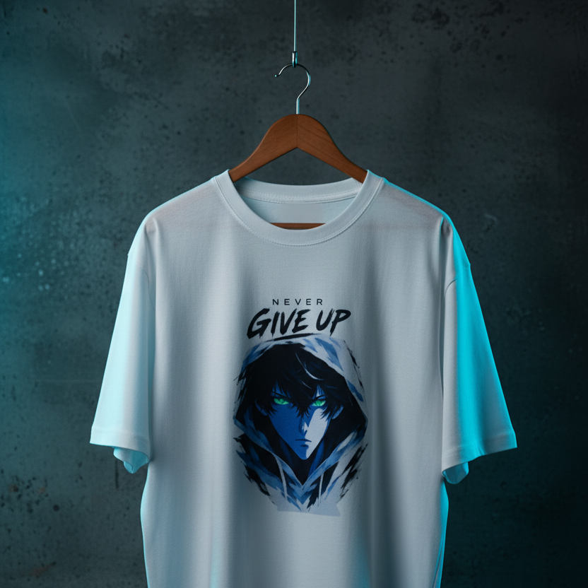 Anime Oversized Graphic T-Shirt – Never Give Up Print | 240 GSM Heavyweight Cotton