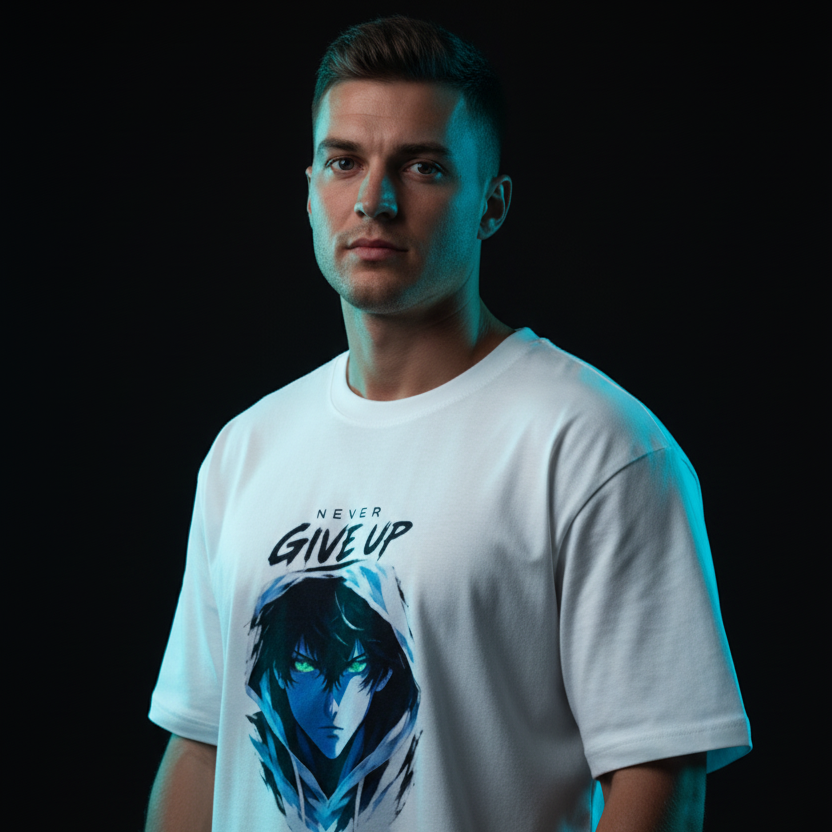 Anime Oversized Graphic T-Shirt – Never Give Up Print | 240 GSM Heavyweight Cotton